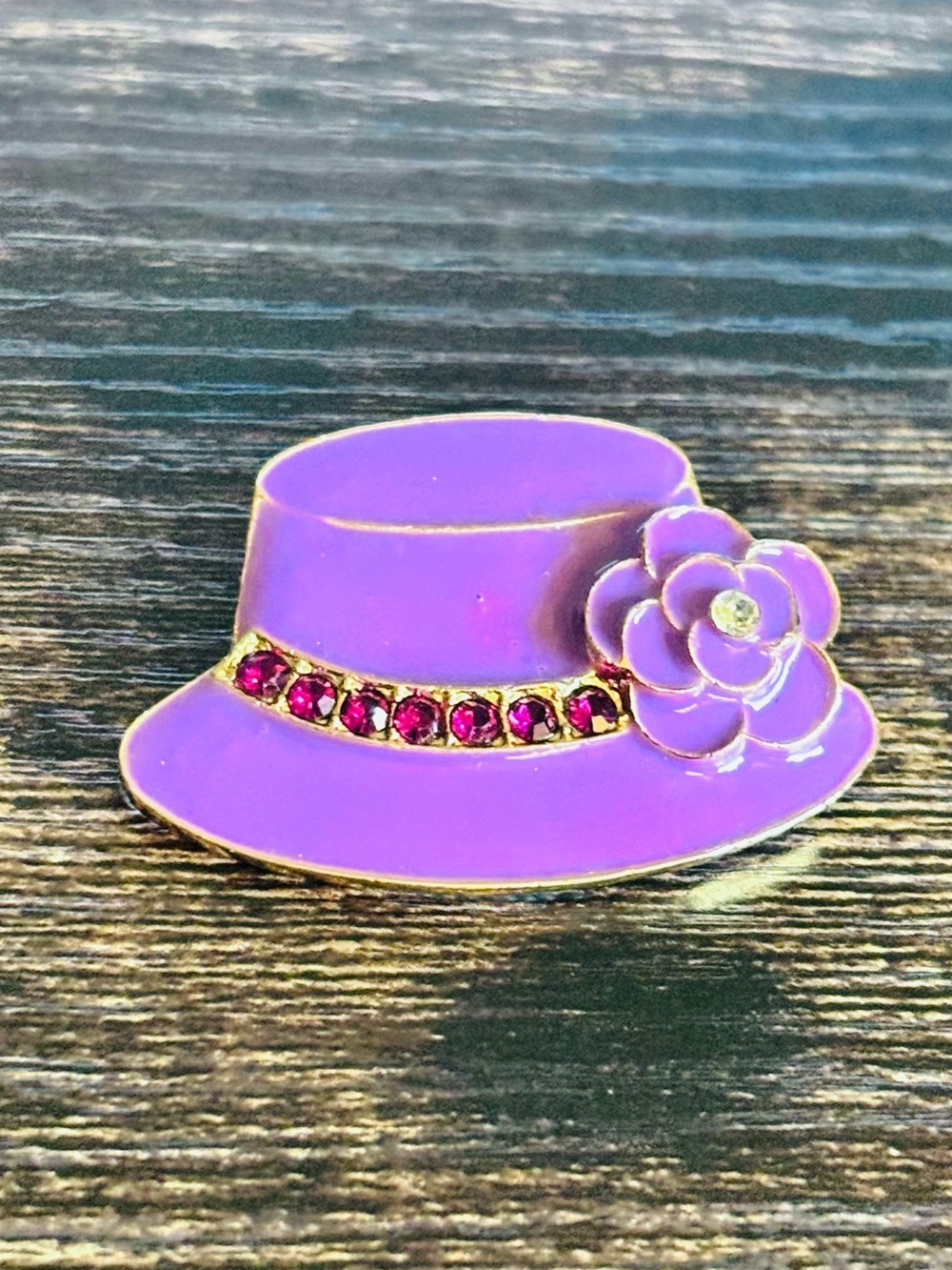 Mint Purple Hat Brooch with Pink Stones